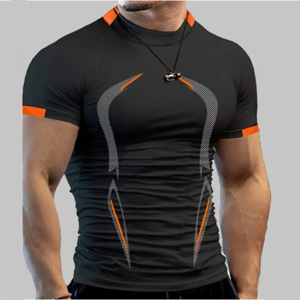 Nueva camiseta deportiva de verano para hombre, transpirable, de secado rápido, para gimnasio y correr.