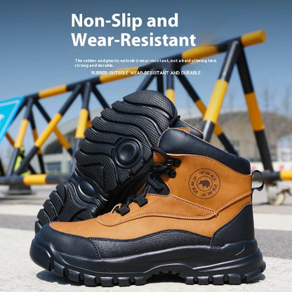 Nuevos zapatos de seguridad de moda, de caña alta, antiaplastamiento y antiperforación, con puntera de acero, resistentes al desgaste, para trabajo, calzado de protección para hombre.