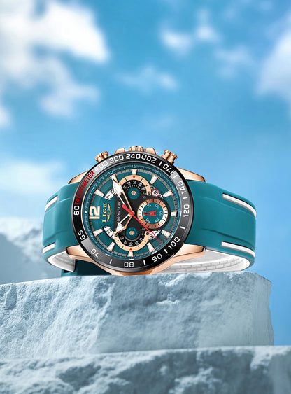 Reloj LIGE original para hombre, deportivo, de negocios, multifuncional, con calendario y código de tiempo, correa de silicona, reloj de cuarzo de marca de lujo para hombre