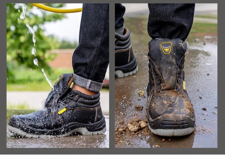 Zapatos de seguridad de alta calidad para hombre y mujer, botas cálidas y gruesas para otoño e invierno, zapatillas de deporte para mujer con puntera de acero antigolpes y antiperforación.