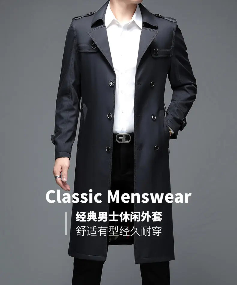 Spring Autumn Streetwear Fashion Trench Coat Men's Designer Overlong British Coats Man's Clothing With Epaulets Men's Jackets