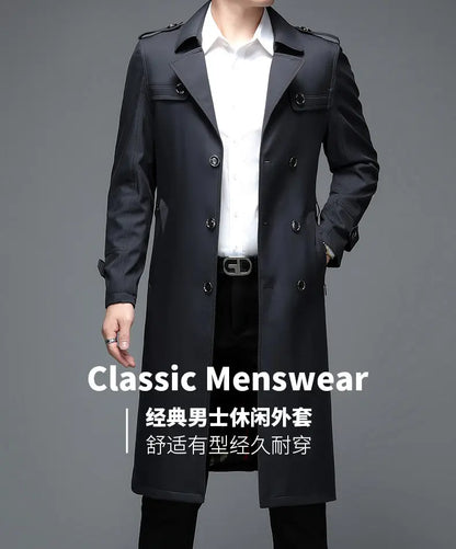 Spring Autumn Streetwear Fashion Trench Coat Men's Designer Overlong British Coats Man's Clothing With Epaulets Men's Jackets