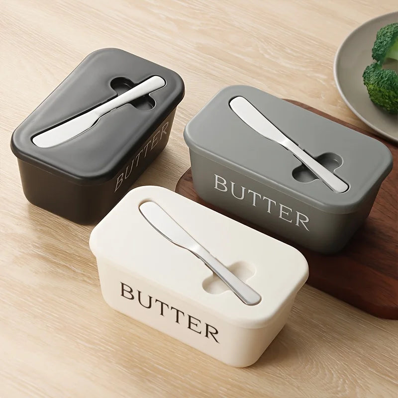 Caja contenedora de mantequilla con cuchillo, caja de almacenamiento sellada simple para restaurante, caja de queso con cuchillo, rebanador de mantequilla, plato de mantequilla, vajilla