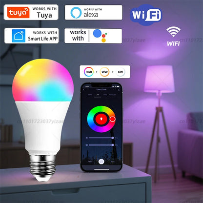 Bombillas inteligentes Tuya con Bluetooth y WiFi, E27, LED RGB, 9 W, 15 W, control por voz con la aplicación Smart Life, Alexa, Google Home.