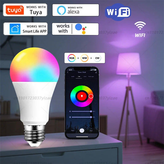 Bombillas inteligentes Tuya con Bluetooth y WiFi, E27, LED RGB, 9 W, 15 W, control por voz con la aplicación Smart Life, Alexa, Google Home.