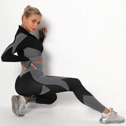 Conjunto de 3 piezas de yoga sin costuras, chaleco deportivo de fitness, pantalones de cintura alta que levantan la cadera, ropa de entrenamiento, conjunto de leggings de gimnasio para mujer