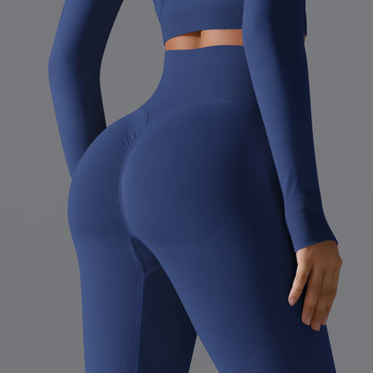 Leggings deportivos de yoga para mujer, sin costuras, cintura alta, elásticos, color sólido, para gimnasio, correr, secado rápido, realce y efecto moldeador.