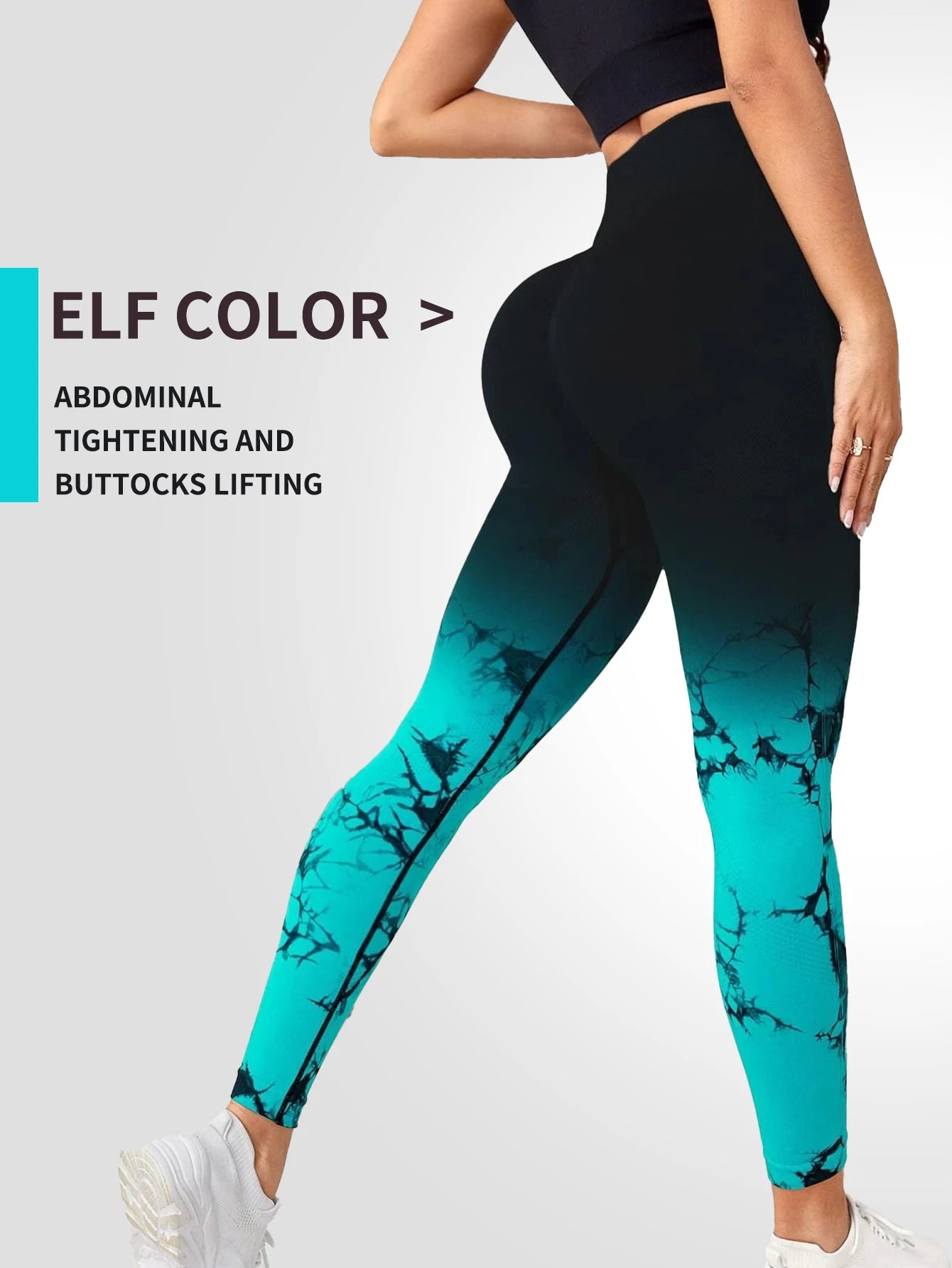 Pantalones de yoga con efecto tie-dye degradado, sin costuras, para mujer, para correr y hacer deporte, cintura alta y levantamiento de cadera, ropa de fitness elástica ajustada.