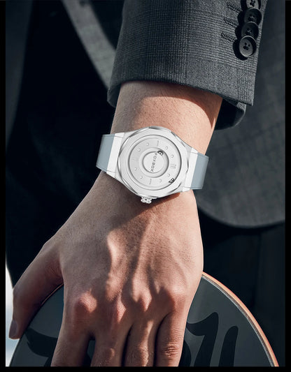 FOXBOX Reloj impermeable para hombre, marca de moda superior, de lujo, con puntero de desplazamiento y fuerza magnética, relojes de pulsera de cuarzo para hombre, Montre Homme