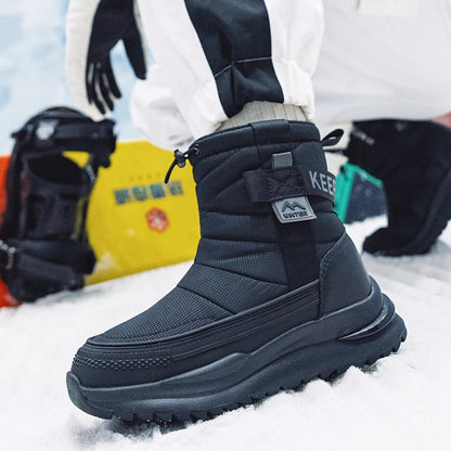Botas de nieve de invierno para mujer, de terciopelo grueso, de viaje, cálidas, antideslizantes, de algodón, de tubo medio, informales y cómodas.