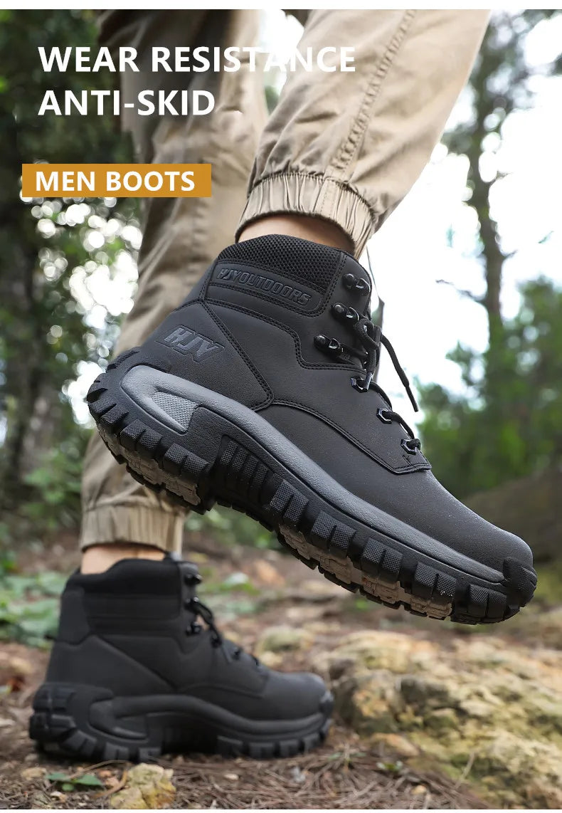 Botas altas de cuero para hombre, transpirables, para combate en el desierto, para exteriores, antideslizantes, para senderismo, motociclistas, botines de trabajo