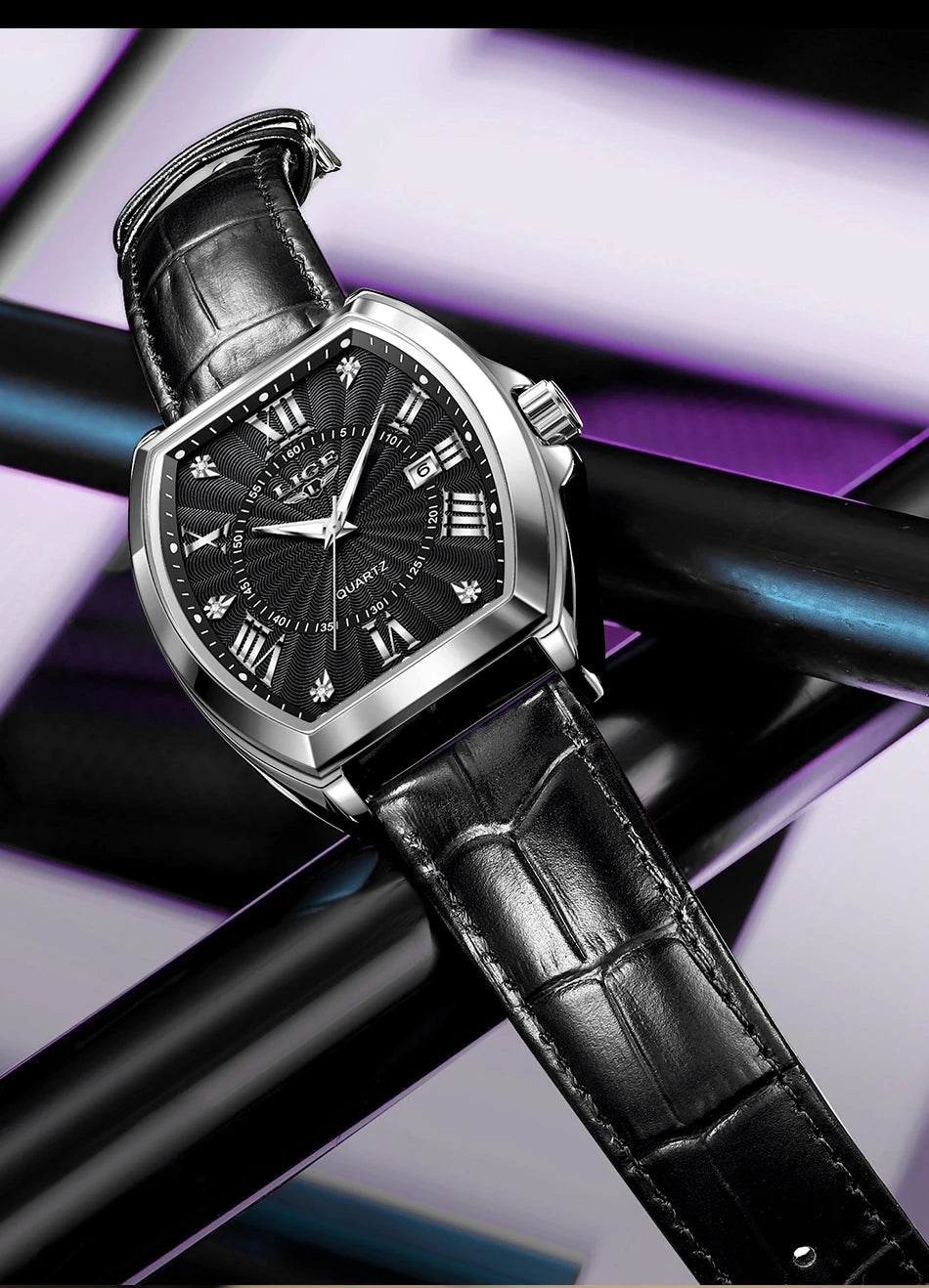 LIGE - Nuevos relojes militares para hombre, marca original de lujo, de cuero, de cuarzo, cronógrafo cuadrado resistente al agua