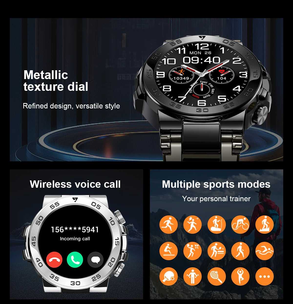 Nuevo reloj inteligente de negocios para hombre, pulsera impermeable de moda, reloj deportivo de lujo con monitor de ritmo cardíaco y sueño, reloj inteligente militar.