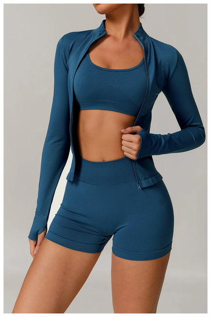 Conjunto de yoga deportivo sin costuras para mujer, 2 o 3 piezas, ropa deportiva para gimnasio, conjuntos de yoga para mujer, chándales, sujetador deportivo, leggings para gimnasio