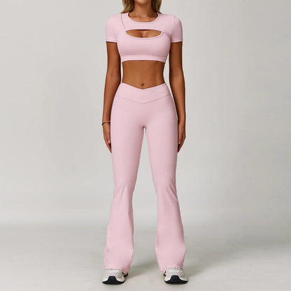 Ctenkevet - Conjunto de 2 piezas de falda corta deportiva para mujer, camiseta push up de secado rápido, conjunto deportivo de dos piezas para yoga