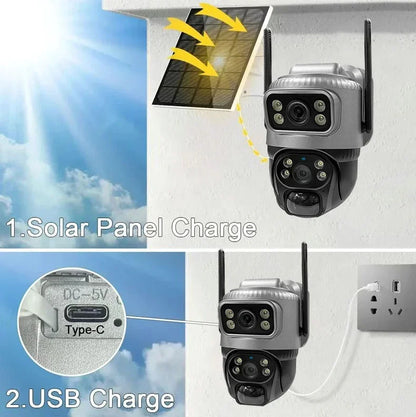 Cámara solar 4G de 8MP con lente dual 4K, PIR, tarjeta SIM integrada, visión nocturna, resistente al agua, cámara IP de seguridad con batería y monitor CCTV.