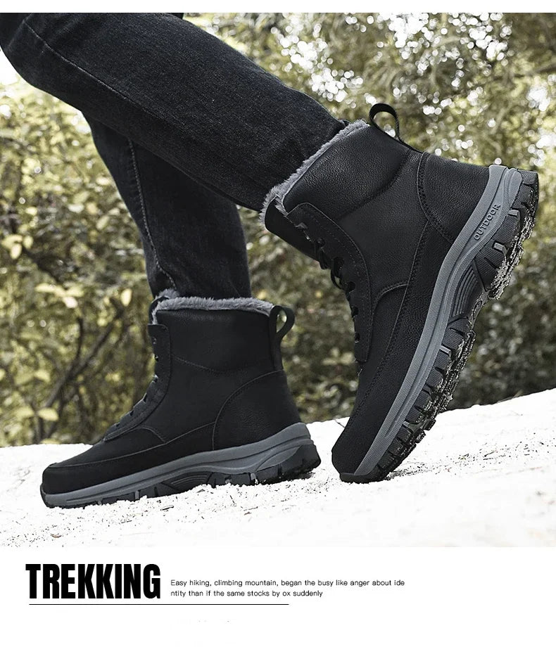 Nuevas botas de nieve de invierno para hombre, zapatillas de cuero impermeables, botas súper cálidas para hombre, botas de senderismo para exteriores, zapatos de trabajo, talla 39-48