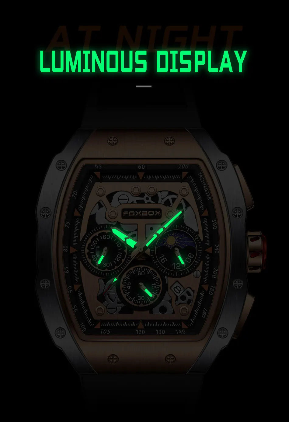 Reloj de moda marca Foxbox para hombre, de lujo, deportivo, de silicona, de cuarzo, resistente al agua, cronógrafo, de pulsera