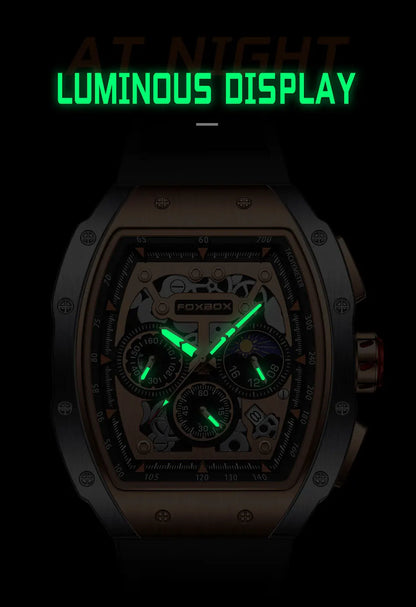 Reloj de moda marca Foxbox para hombre, de lujo, deportivo, de silicona, de cuarzo, resistente al agua, cronógrafo, de pulsera