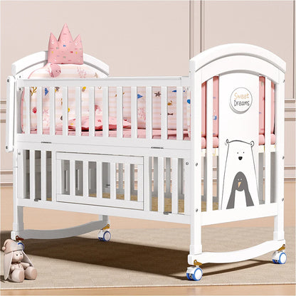 Cama blanca para niñas al por mayor, muebles de dormitorio para bebés, cama multifuncional de madera para bebés con cambiador de pañales, cama para bebés