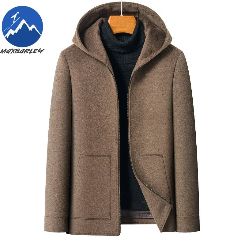 Chaqueta de lana para hombre Maxbarley con capucha, ideal para actividades al aire libre, trabajo, cortavientos, cálida, con forro desmontable de alta calidad y muy cómoda. Abrigo de lana ligero para invierno.