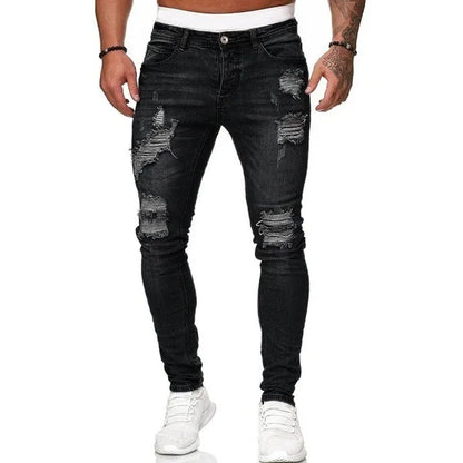 Pantalones vaqueros negros de hombre, corte ajustado, color gris, estilo casual, ajustados, estilo hip hop, urbano, de algodón.