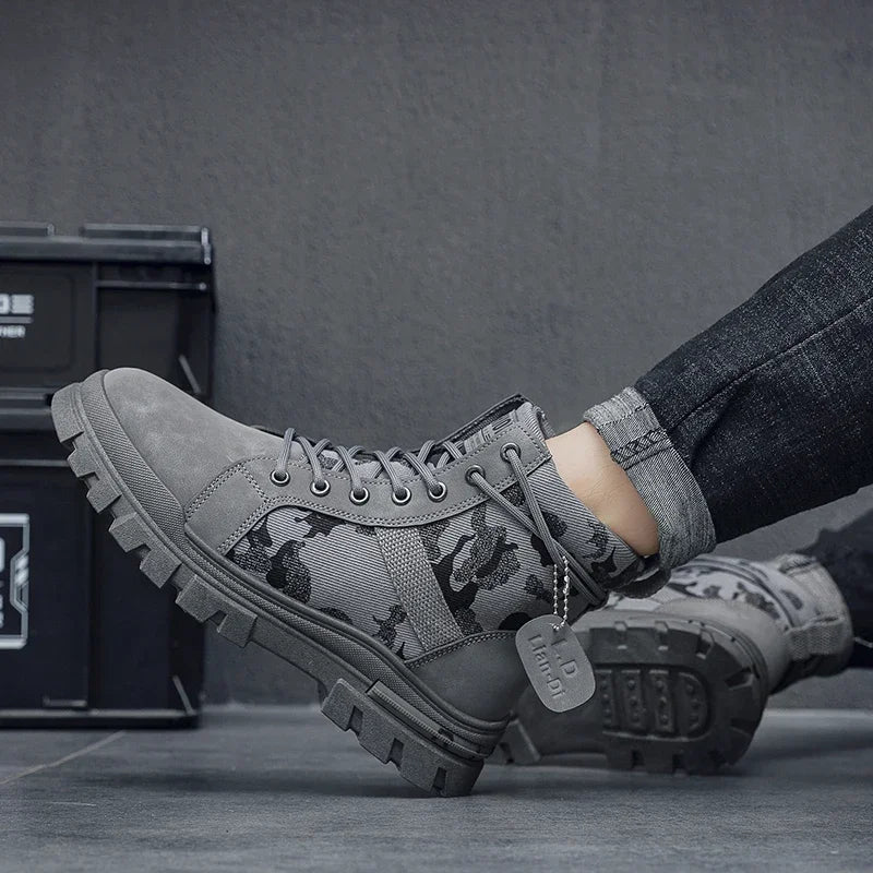 Botas altas para hombre, suela plana, ligeras, para senderismo, exteriores, negras, para correr, tenis, caminar, motocicleta