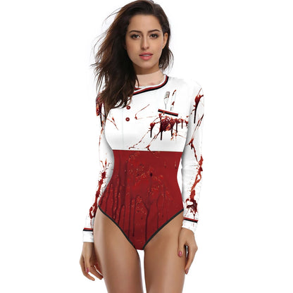 [You're My Secret] Halloween Costume Cosplay Skeleton Print Zenti Bodysuits Carnival Party Jumpsuit Outfit Women Day of The Dead