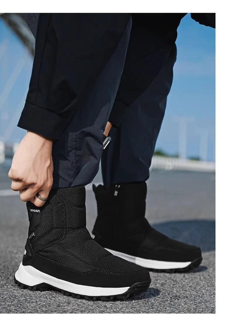 Botas de invierno para hombre 2025, botas de nieve para exteriores, cálidas, de felpa, gruesas, impermeables, antideslizantes, hasta media pantorrilla, zapatos de invierno para hombre