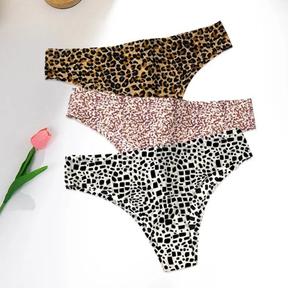 WarmSteps - Conjunto de 3 tangas sexys de leopardo para mujer, ropa interior femenina sin costuras, bragas estampadas de seda helada, 2024