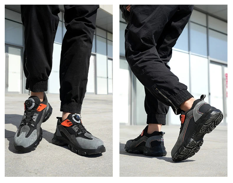 Zapatos de seguridad con botón giratorio para hombre, calzado de trabajo antigolpes y antiperforación, calzado deportivo de moda, botas protectoras de seguridad.