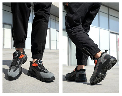 Zapatos de seguridad con botón giratorio para hombre, calzado de trabajo antigolpes y antiperforación, calzado deportivo de moda, botas protectoras de seguridad.