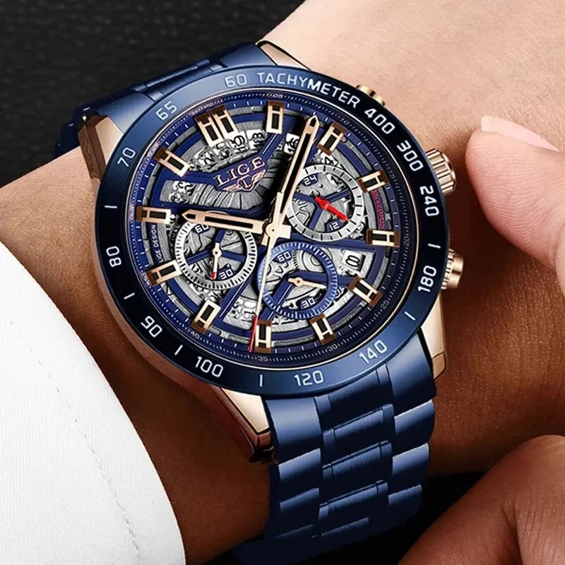 LIGE 2024 Nuevo Reloj para Hombre, Marca Top, Lujo, Hueco, Reloj para Hombre, Impermeable, Deportivo, Cuarzo, Cronógrafo, Reloj de Pulsera para Hombre, Relogio Masculino