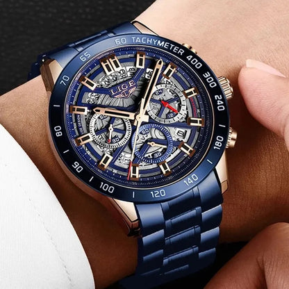 LIGE 2024 Nuevo Reloj para Hombre, Marca Top, Lujo, Hueco, Reloj para Hombre, Impermeable, Deportivo, Cuarzo, Cronógrafo, Reloj de Pulsera para Hombre, Relogio Masculino