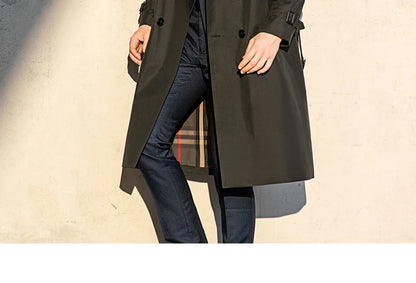 Super long windbreaker down liner  weatherproof men's trench coat British trend black trench coat men's casual coat