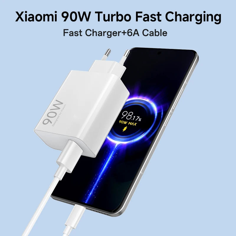 Xiaomi 90W Charger Fast Turbo Charging Wall Power Adapter 1M 6A Type C Cable Xiaomi Mi 15 14 Ultra Pro POCO X7 X6 Redmi Note 11T