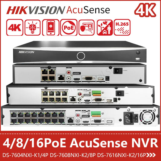 NVR Hikvision AcuSense 4K de 4, 8 y 16 canales para cámaras IP con PoE: DS-7604NXI-K1/4P, DS-7608NXI-K2/8P, DS-7616NXI-K2/16P