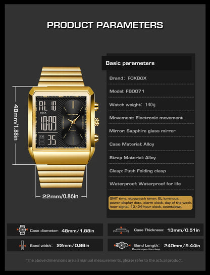 LIGE - Reloj digital cuadrado de moda para hombre, informal, deportivo, resistente al agua, de cuarzo, cronógrafo de lujo de la mejor marca FOXBOX