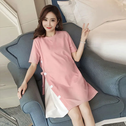 Vestido de maternidad para embarazadas, ropa informal de retazos, camiseta holgada de manga larga, tops de fotografía, ropa, falda