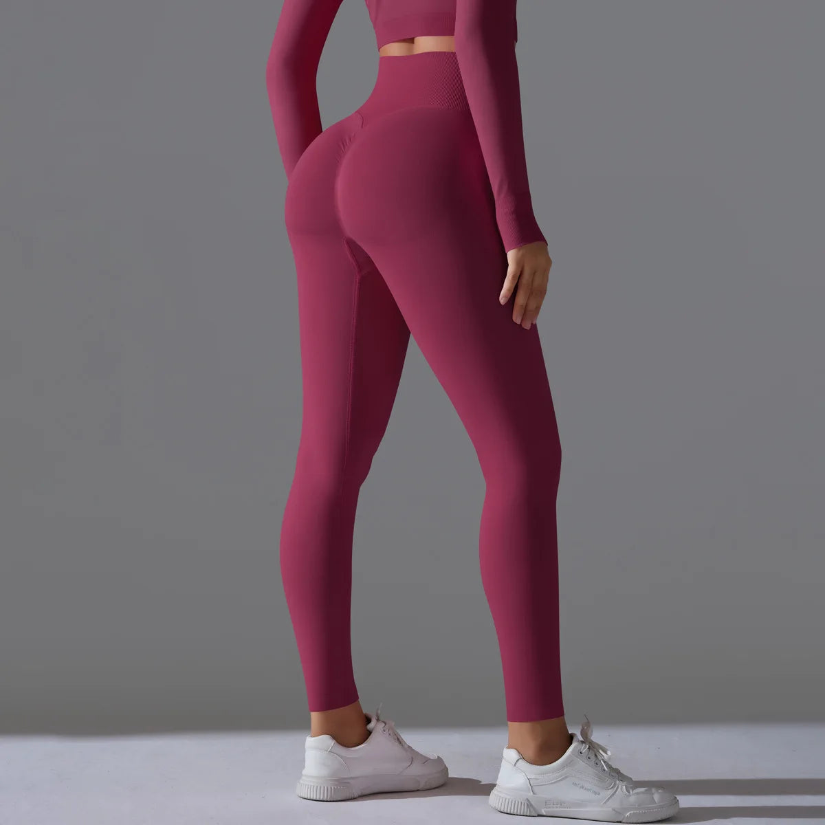 Leggings deportivos de yoga para mujer, sin costuras, cintura alta, elásticos, color sólido, para gimnasio, correr, secado rápido, realce y efecto moldeador.