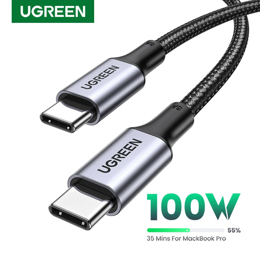 Cable USB tipo C a USB C UGREEN de 100 W para MacBook, iPhone 17, 16, iPad, Samsung, Xiaomi, PD, carga rápida, chip E-Marker de 5 A