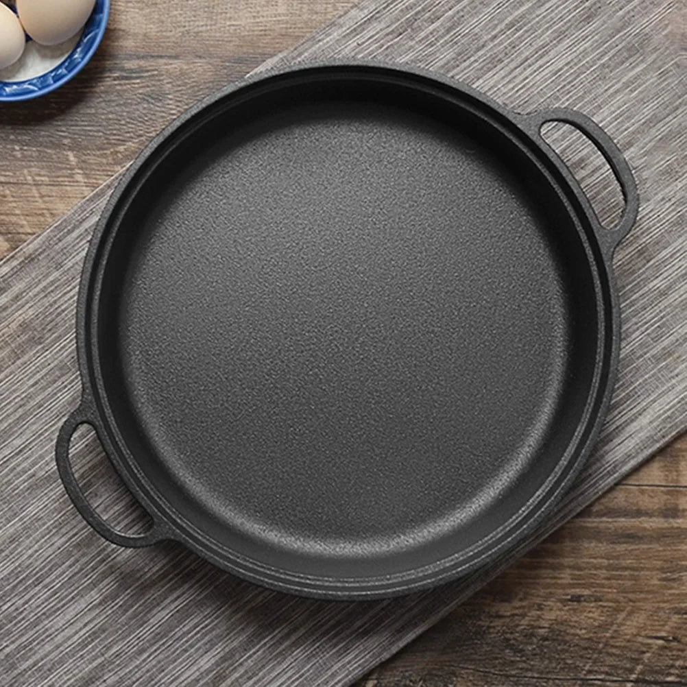 Sartén duradera de hierro fundido sin revestimiento de 22 cm para uso doméstico y exterior con fondo grueso y distribución uniforme del calor.