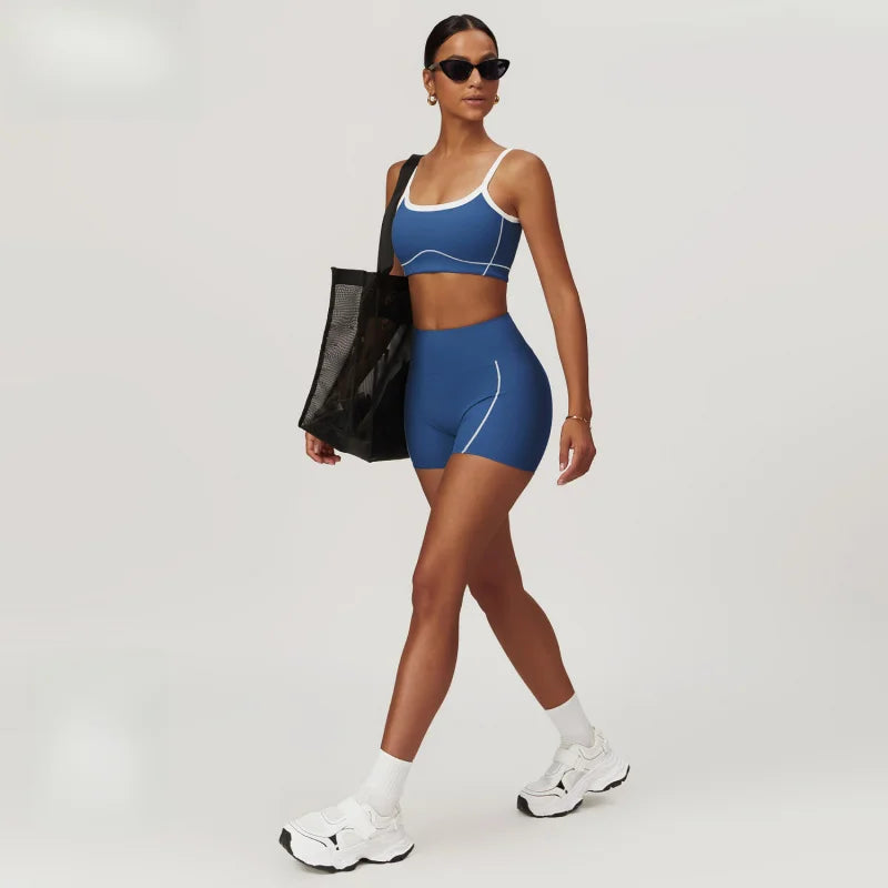 Conjunto deportivo de yoga FUBEIKE para mujer, de verano, color nude, ajustado, con espalda descubierta, ideal para gimnasio, ropa deportiva para mujer, para correr al aire libre.