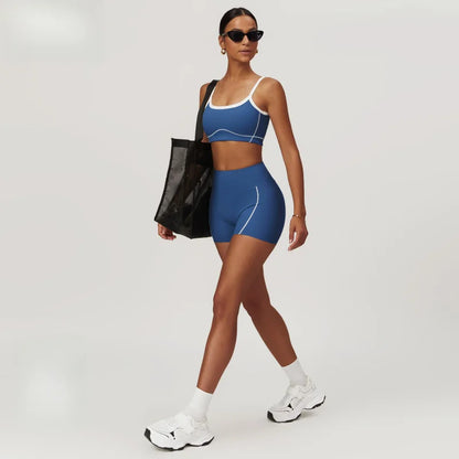 Conjunto deportivo de yoga FUBEIKE para mujer, de verano, color nude, ajustado, con espalda descubierta, ideal para gimnasio, ropa deportiva para mujer, para correr al aire libre.