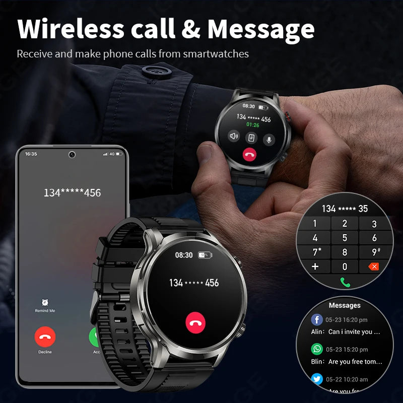 Reloj inteligente LIGE de 1,95 pulgadas con pantalla grande Ultra HD para hombre, llamadas Bluetooth, batería de 500 mAh, para deportes al aire libre y fitness, compatible con Android e iOS.