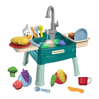 Juguetes para niños en casa, educación temprana, cocina, simulación, lavavajillas eléctrico, mesa, toma de agua, juguetes para lavar verduras
