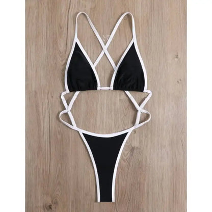 Traje de baño de una pieza con cuello halter y ribete en contraste para mujer, traje de baño sexy para playa de verano