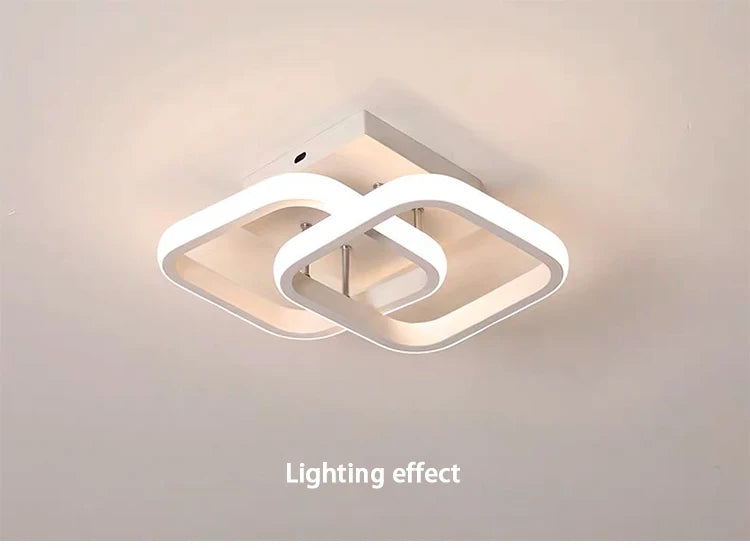Lámpara de techo LED moderna de 2 anillos con diseño creativo. Ideal para interiores: pasillo, balcón, oficina.