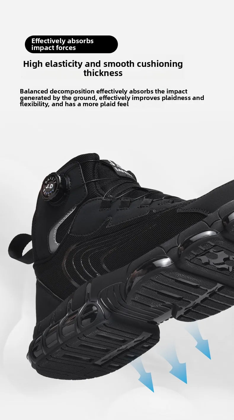 Zapatos de seguridad de caña alta para hombre con botón giratorio, resistentes a impactos y perforaciones, zapatillas de moda para hombre, calzado de seguridad profesional.