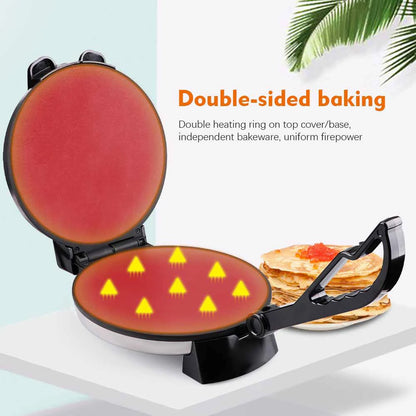 Máquina eléctrica para hacer tortillas de acero inoxidable antiadherente de 1800 W con prensa para tortillas de doble cara.
